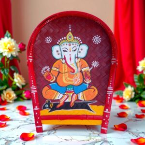 Arushis Lord Ganesha Paintings on Kulo of Jamini Roy, Bamboo Tray Wall Hangings, Jamini Roy's Lord Ganesha 38x30 cm