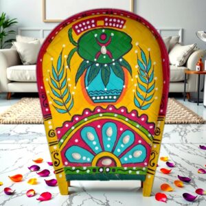 Arushis Mangal Ghot Kalash Hand Painted on Boron Kulo Bamboo Tray Wall hangings, Perfect for Marriage Occation, Pujo and Home Decor, Bengali Art Decor, 38/28 cm