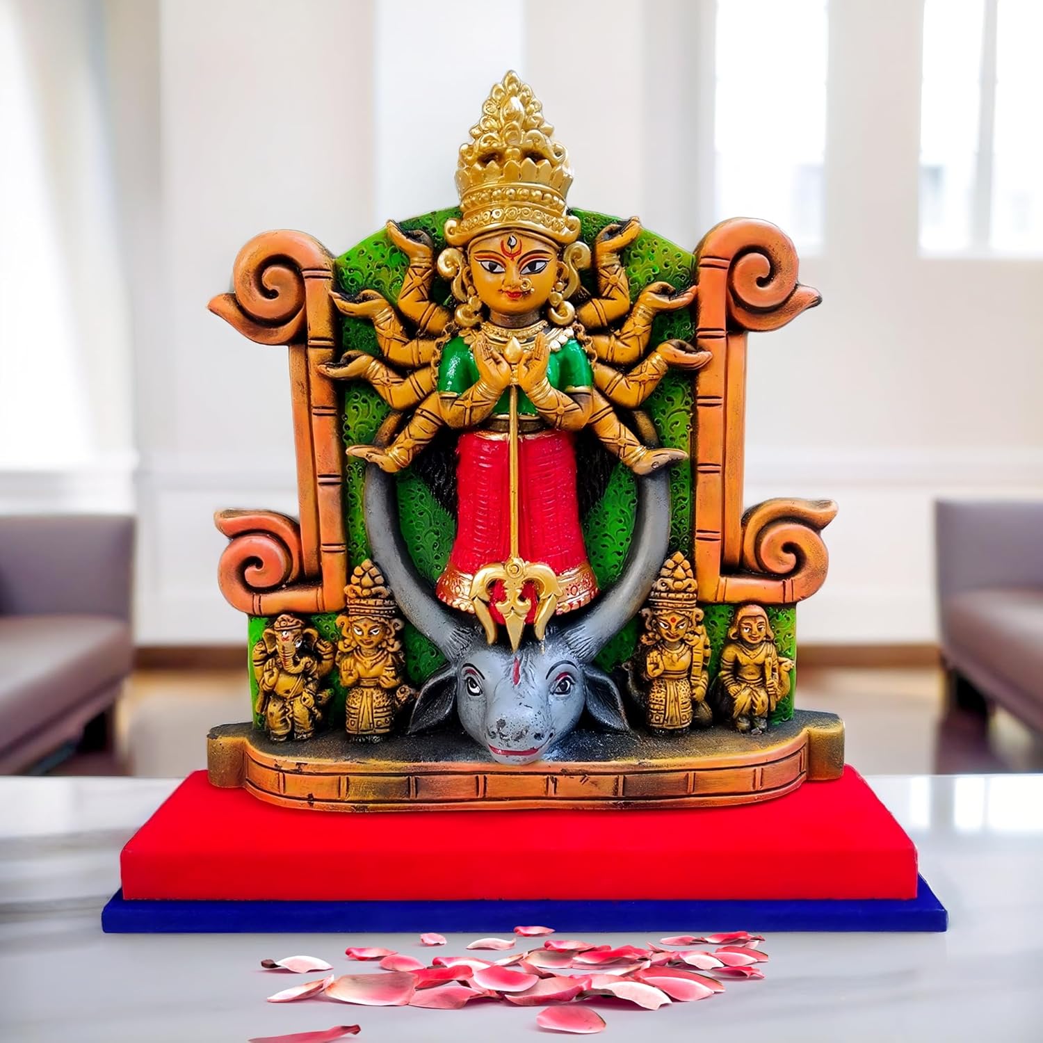 Arushis Maa Durga Idol, Goddess Durga Family, Devi Durga Bengali Statue for Gifting & Home Decor | Polyresin Handmade Bengali Traditional Statue, Decorative Idol for Home and Pooja Room, 10.75 x 10.5 inch, Home decor & for Gifting