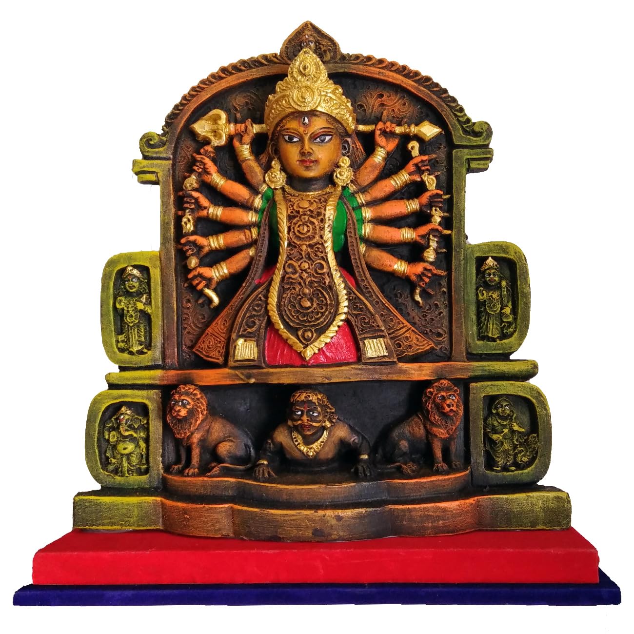 Arushis Maa Durga Idol, Goddess Durga Family, Devi, Bengali Statue for Gifting & Home Decor | Polyresin Handmade Bengali Traditional Statue, Decorative Idol for Home and Pooja Room, 34 x 34 cm, Home decor & for Gifting