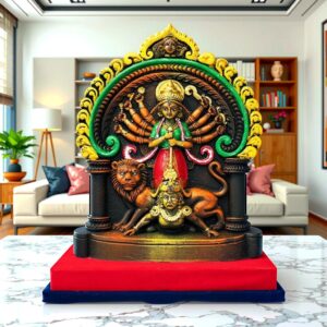 Arushis Maa Durga Idol, Goddess Durga Family, Devi, Bengali Statue for Gifting & Home Decor | Polyresin Handmade Bengali Traditional Statue, Decorative Idol for Home and Pooja Room, 23 x 19 cm, Home decor & for Gifting