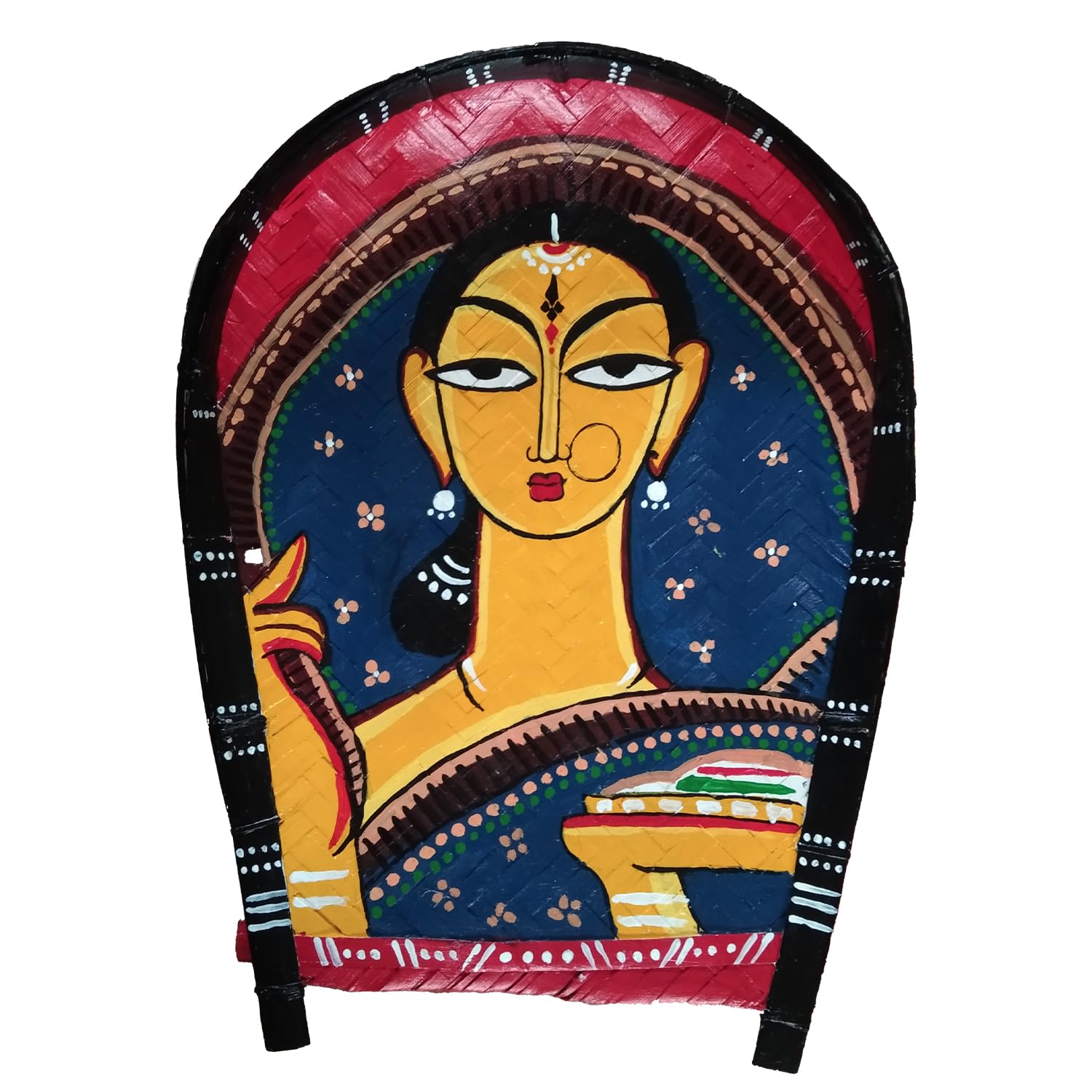 Arushi's Jamini Roy Portrait of a Woman with Blue Sari Paintings, Kulo art wall hanging, Jamini Roy Wall Decor