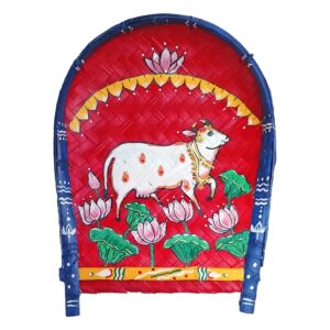 Arushis Handpainted Pichwai Cow Paintings on Kulo, Bamboo Tray Wall Hangings, Pichwai Cow Art 38x30 cm