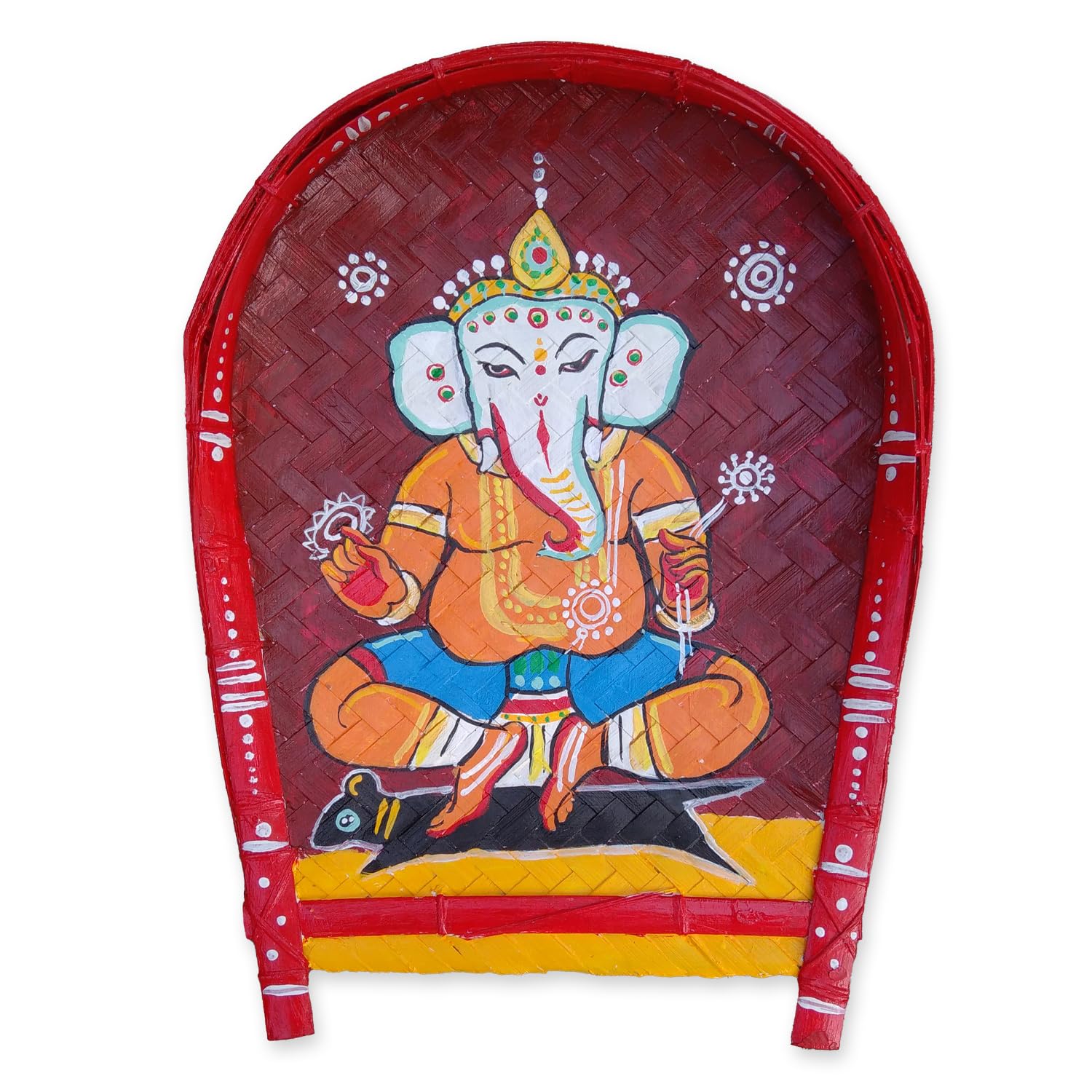Arushis Lord Ganesha Paintings on Kulo of Jamini Roy, Bamboo Tray Wall Hangings, Jamini Roy's Lord Ganesha 38x30 cm - Image 2