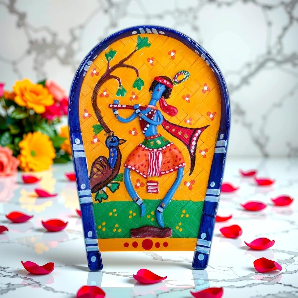 Arushis Krishna Krishna Wall Decor, 3D Religious Art Hanging, Krishna Kulo art wall hanging, 25.4 x 17.8 cm - Image 2