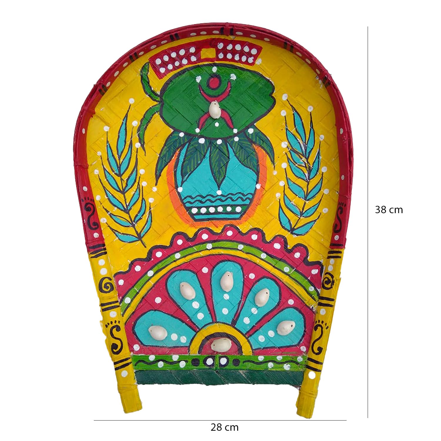 Arushis Mangal Ghot Kalash Hand Painted on Boron Kulo Bamboo Tray Wall hangings, Perfect for Marriage Occation, Pujo and Home Decor, Bengali Art Decor, 38/28 cm - Image 2