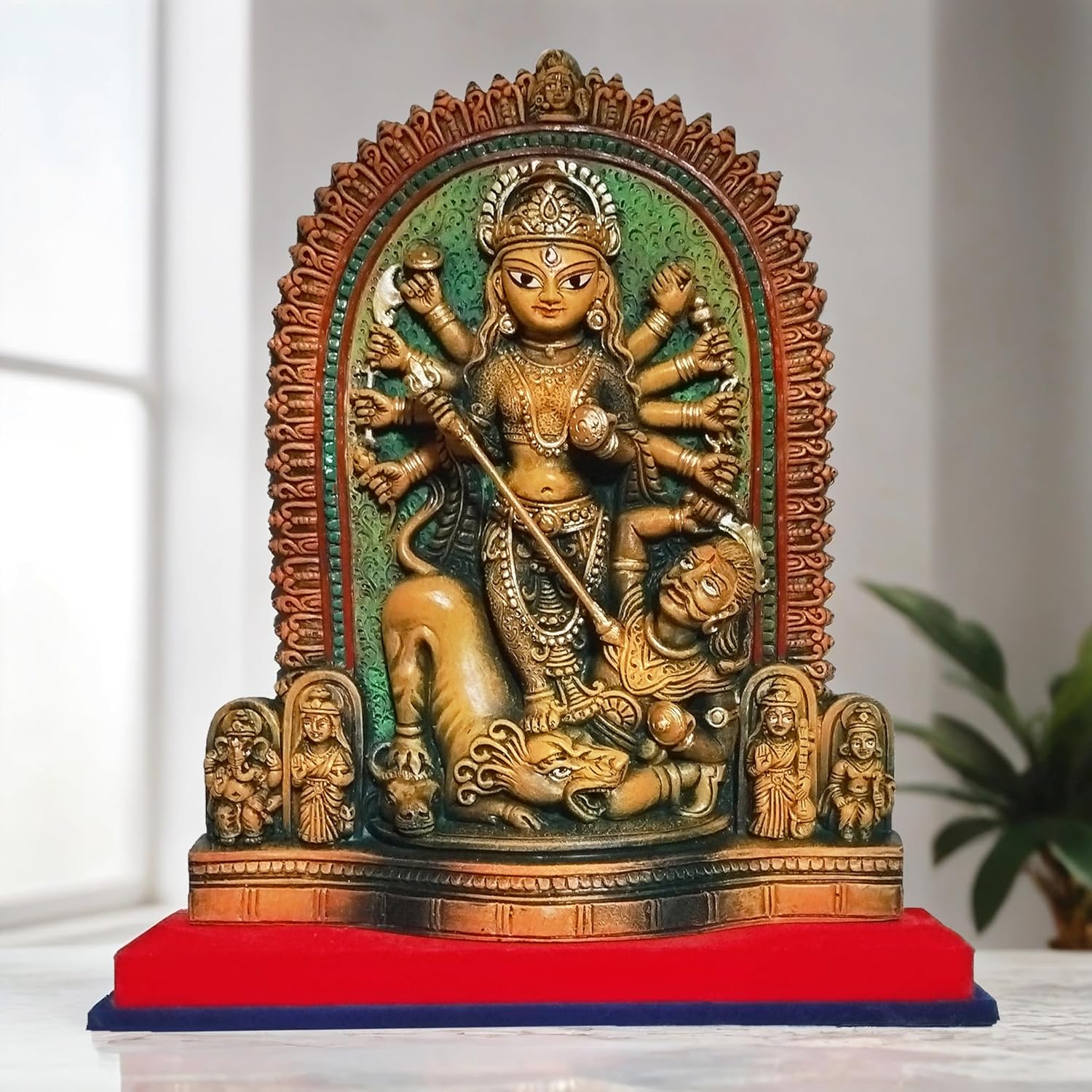 Arushis Maa Durga Idol, Goddess Durga Family, Devi, Bengali Statue for Gifting & Home Decor | Polyresin Handmade Bengali Traditional Statue, Decorative Idol for Home and Pooja Room, 32 x 29 cm, Home decor & for Gifting - Image 2