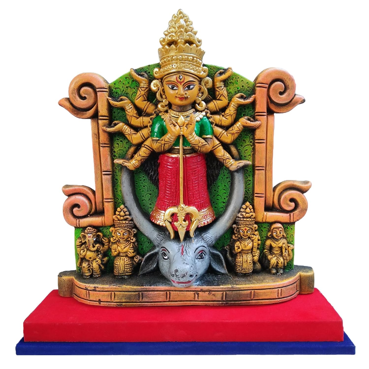 Arushis Maa Durga Idol, Goddess Durga Family, Devi Durga Bengali Statue for Gifting & Home Decor | Polyresin Handmade Bengali Traditional Statue, Decorative Idol for Home and Pooja Room, 10.75 x 10.5 inch, Home decor & for Gifting - Image 2