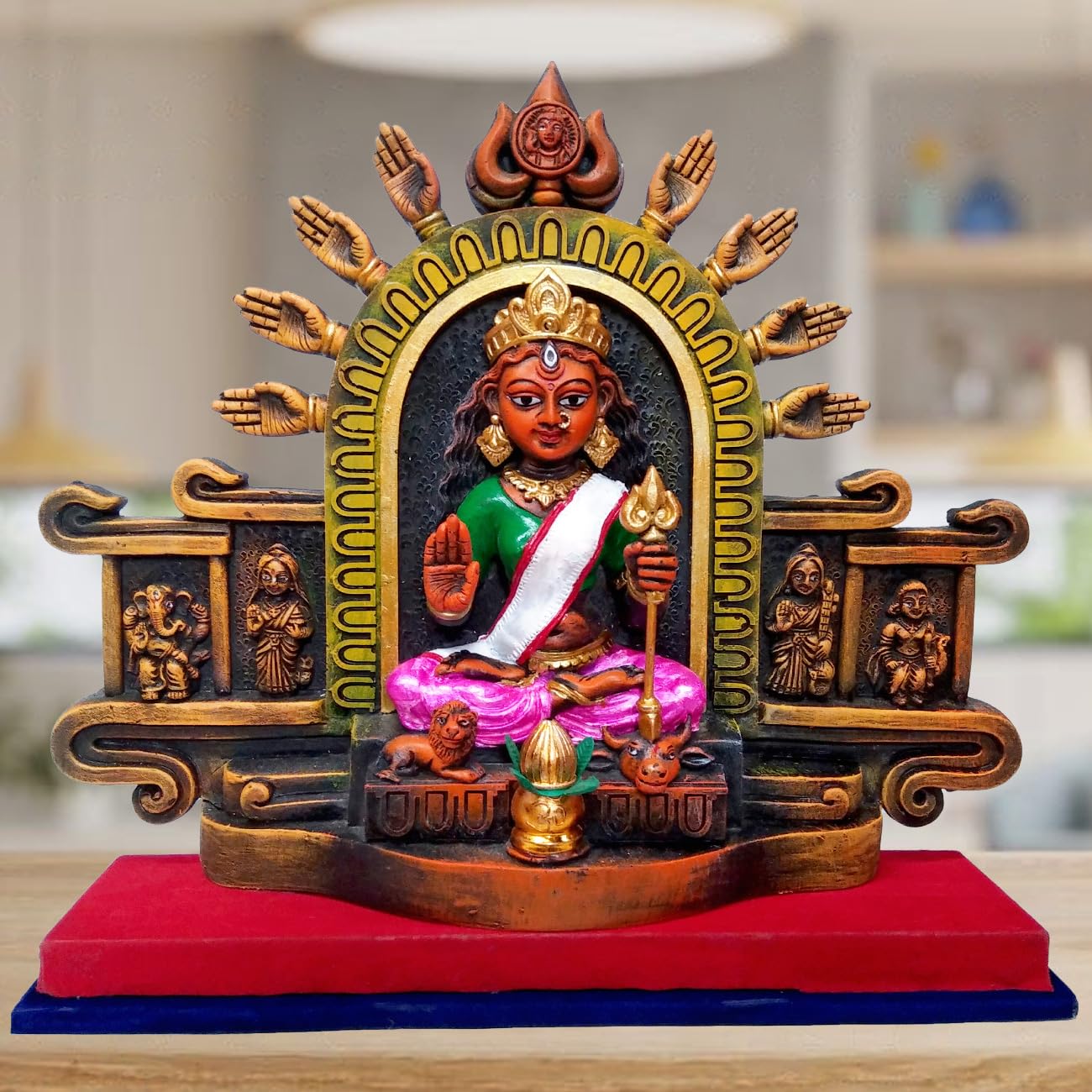 Arushis Maa Durga Idol, Goddess Durga Family, Devi, Bengali Statue for Gifting & Home Decor | Polyresin Handmade Bengali Traditional Statue, Decorative Idol for Home and Pooja Room, 31 x 31 cm, Home decor & for Gifting - Image 2