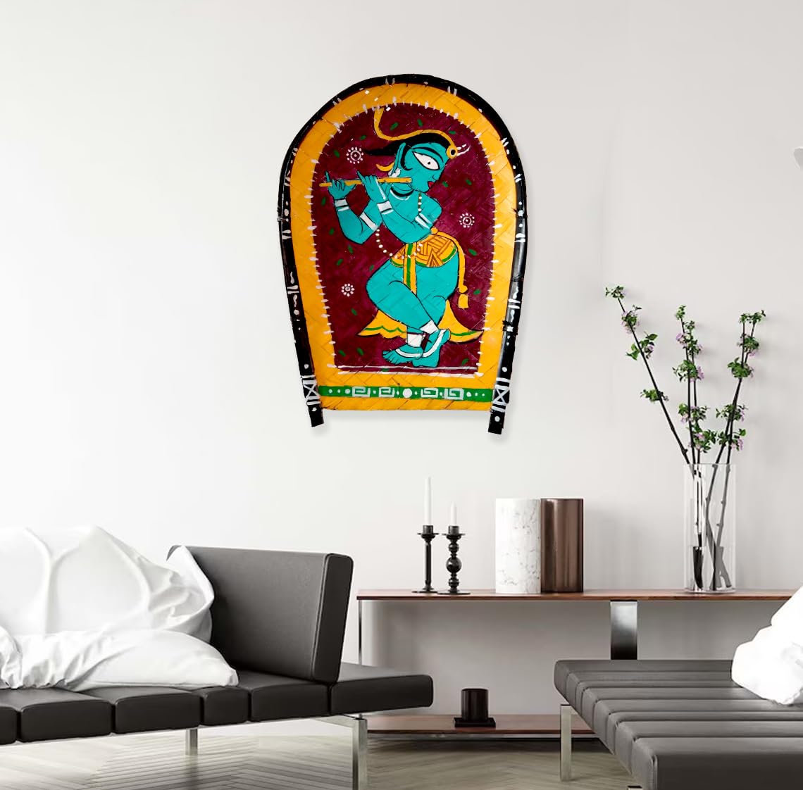 Arushis Jamini Roy Krishna Hand-painted Kulo Painting, Lord Krishna, Bengali Art, Living Room Decor - Image 2