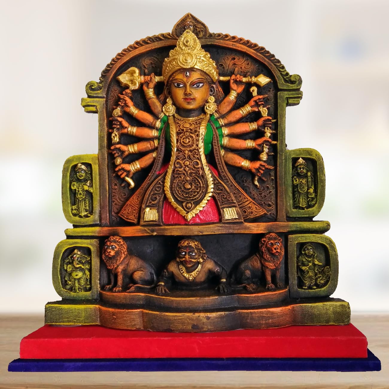 Arushis Maa Durga Idol, Goddess Durga Family, Devi, Bengali Statue for Gifting & Home Decor | Polyresin Handmade Bengali Traditional Statue, Decorative Idol for Home and Pooja Room, 34 x 34 cm, Home decor & for Gifting - Image 2