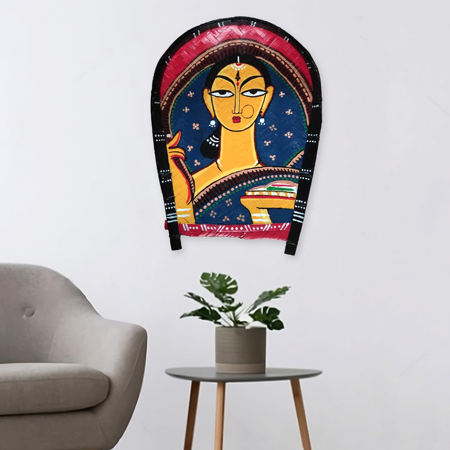 Arushi's Jamini Roy Portrait of a Woman with Blue Sari Paintings, Kulo art wall hanging, Jamini Roy Wall Decor - Image 2