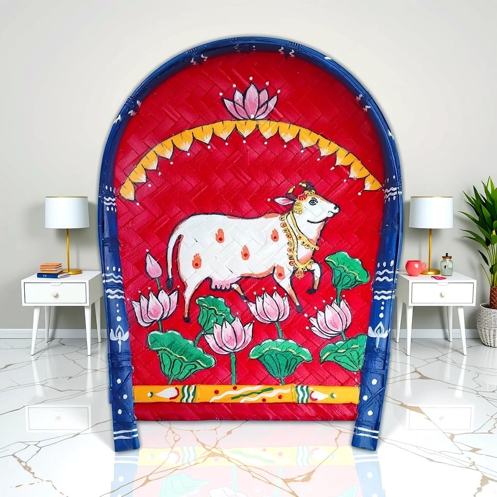 Arushis Handpainted Pichwai Cow Paintings on Kulo, Bamboo Tray Wall Hangings, Pichwai Cow Art 38x30 cm - Image 2