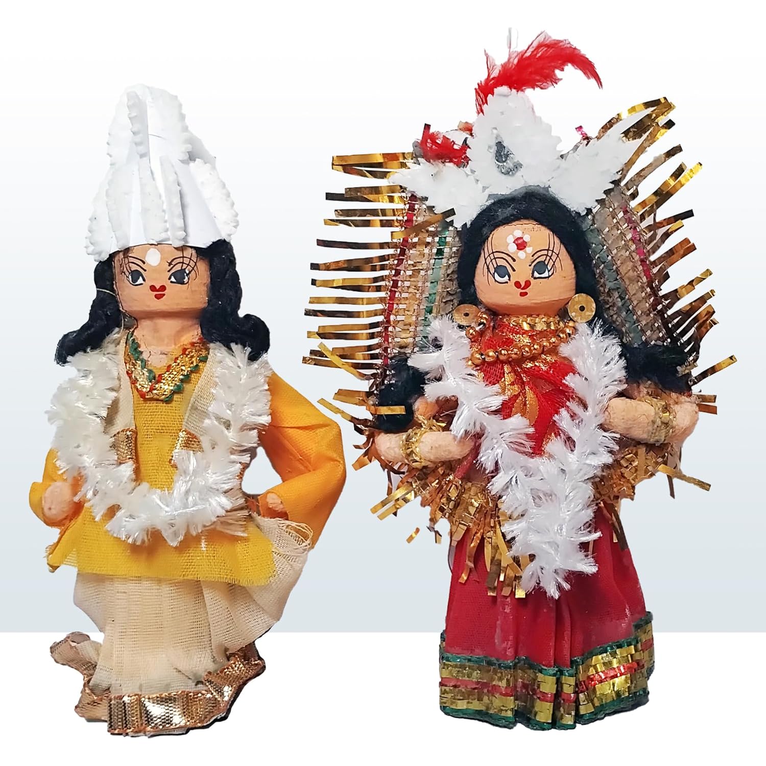 Arushis Bengali Couple Dolls, Bengali Bride & Bridegroom Dolls | Bengali BOR BOU Dolls for Tatta Decorations | Wedding Tray Decorations - Image 3