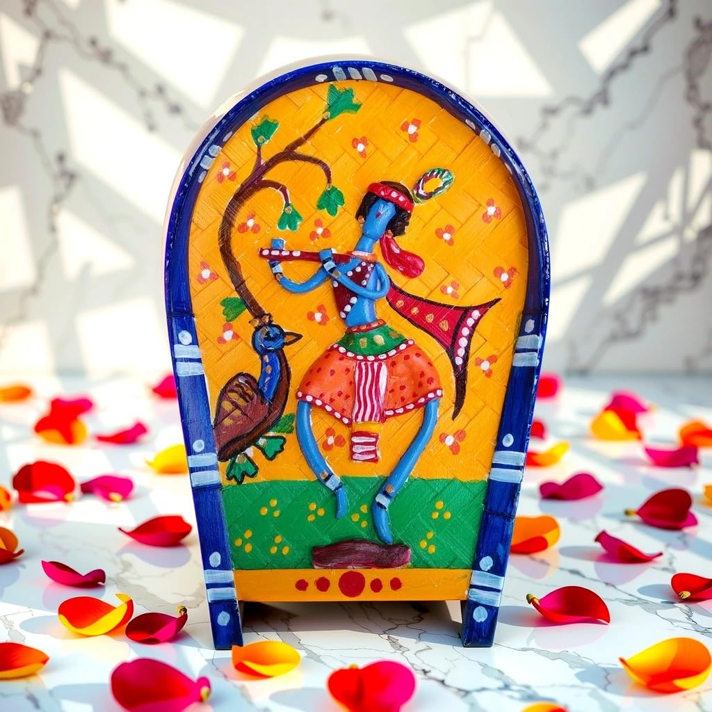 Arushis Krishna Krishna Wall Decor, 3D Religious Art Hanging, Krishna Kulo art wall hanging, 25.4 x 17.8 cm - Image 3