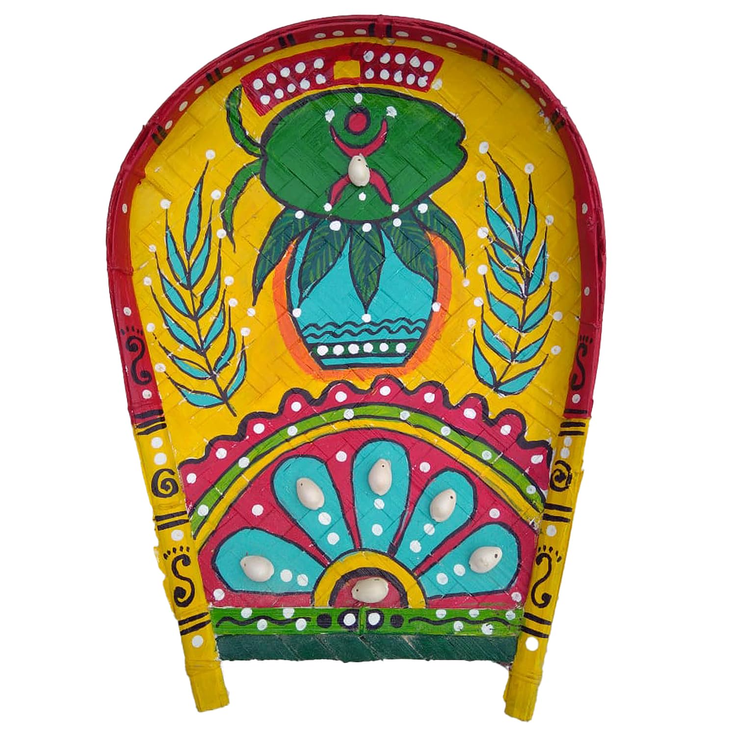 Arushis Mangal Ghot Kalash Hand Painted on Boron Kulo Bamboo Tray Wall hangings, Perfect for Marriage Occation, Pujo and Home Decor, Bengali Art Decor, 38/28 cm - Image 3