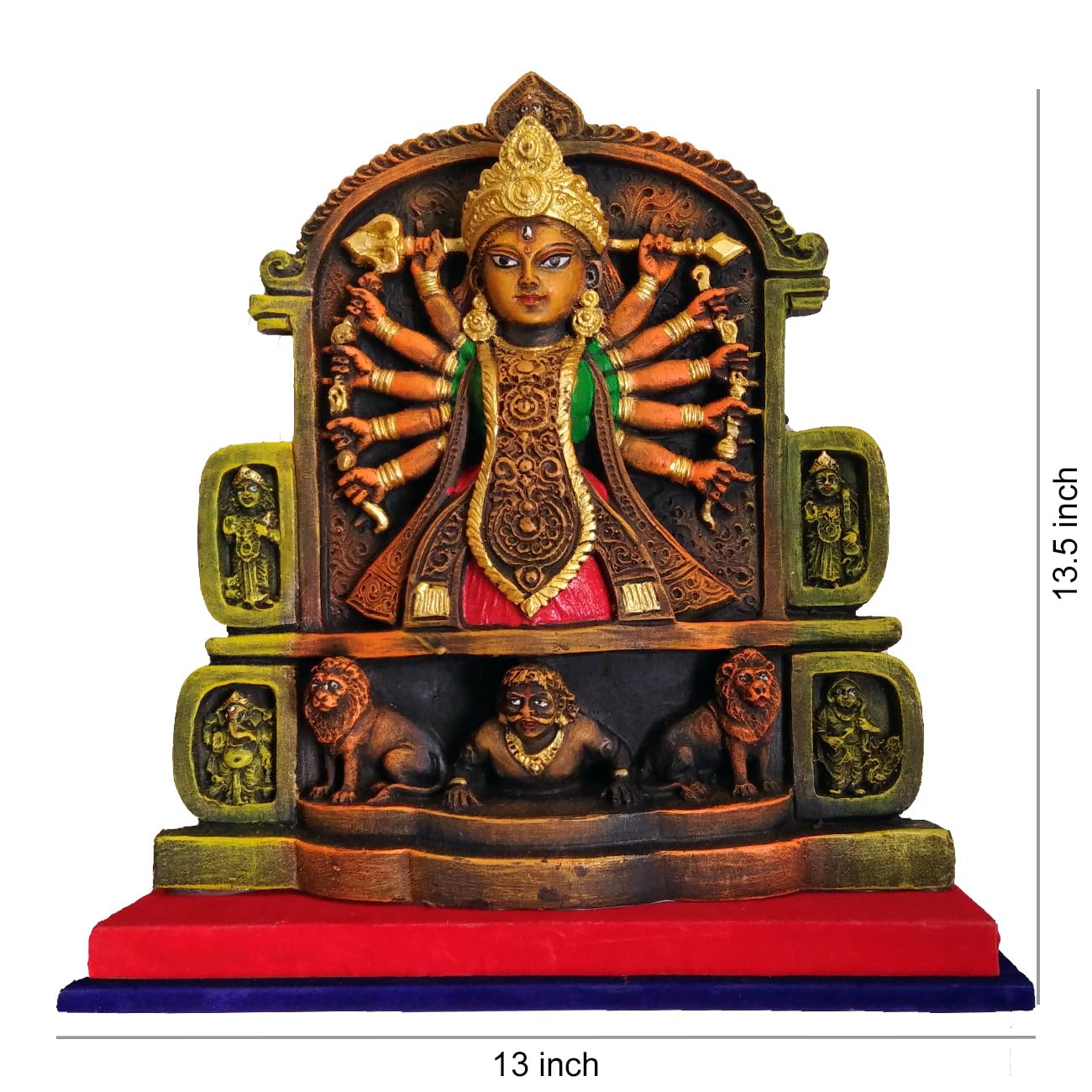 Arushis Maa Durga Idol, Goddess Durga Family, Devi, Bengali Statue for Gifting & Home Decor | Polyresin Handmade Bengali Traditional Statue, Decorative Idol for Home and Pooja Room, 34 x 34 cm, Home decor & for Gifting - Image 3