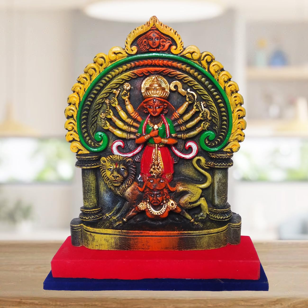 Arushis Maa Durga Idol, Goddess Durga Family, Devi, Bengali Statue for Gifting & Home Decor | Polyresin Handmade Bengali Traditional Statue, Decorative Idol for Home and Pooja Room, 23 x 19 cm, Home decor & for Gifting - Image 3