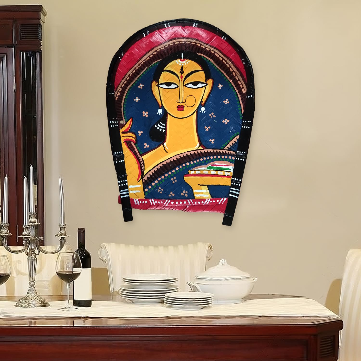 Arushi's Jamini Roy Portrait of a Woman with Blue Sari Paintings, Kulo art wall hanging, Jamini Roy Wall Decor - Image 3