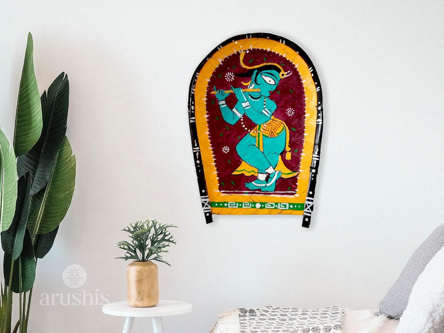 Arushis Jamini Roy Krishna Hand-painted Kulo Painting, Lord Krishna, Bengali Art, Living Room Decor - Image 3