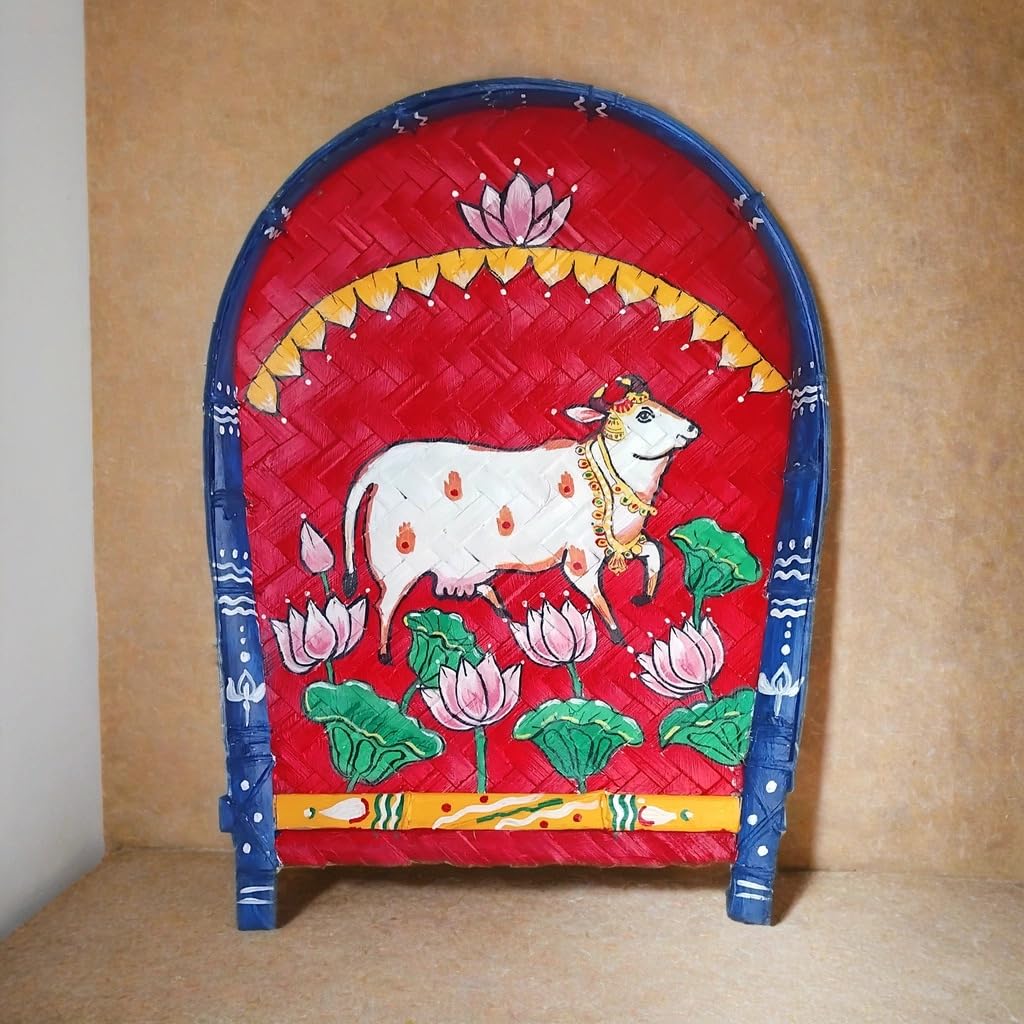 Arushis Handpainted Pichwai Cow Paintings on Kulo, Bamboo Tray Wall Hangings, Pichwai Cow Art 38x30 cm - Image 3