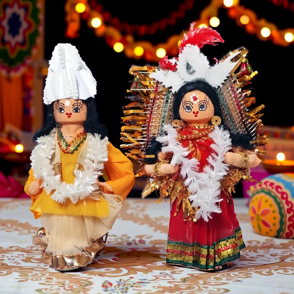 Arushis Bengali Couple Dolls, Bengali Bride & Bridegroom Dolls | Bengali BOR BOU Dolls for Tatta Decorations | Wedding Tray Decorations - Image 4