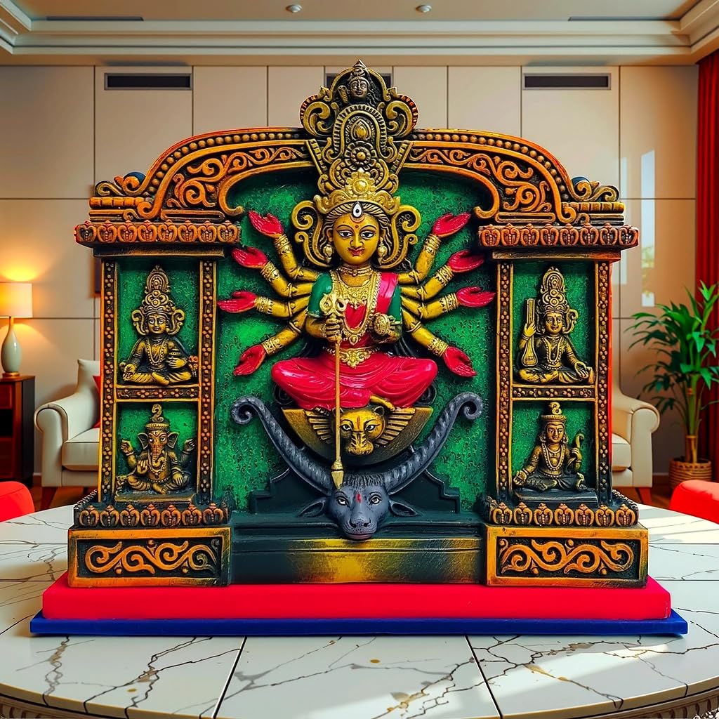 Arushis Maa Durga Idol, Goddess Durga Family, Devi, Bengali Statue for Gifting & Home Decor | Polyresin Handmade Bengali Traditional Statue, Decorative Idol for Home and Pooja Room, 44 x 40 cm, Home decor & for Gifting - Image 4