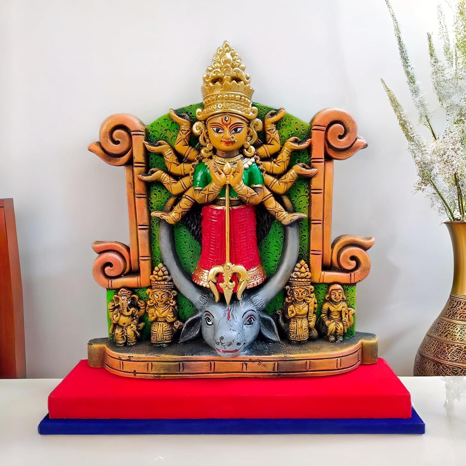 Arushis Maa Durga Idol, Goddess Durga Family, Devi Durga Bengali Statue for Gifting & Home Decor | Polyresin Handmade Bengali Traditional Statue, Decorative Idol for Home and Pooja Room, 10.75 x 10.5 inch, Home decor & for Gifting - Image 4