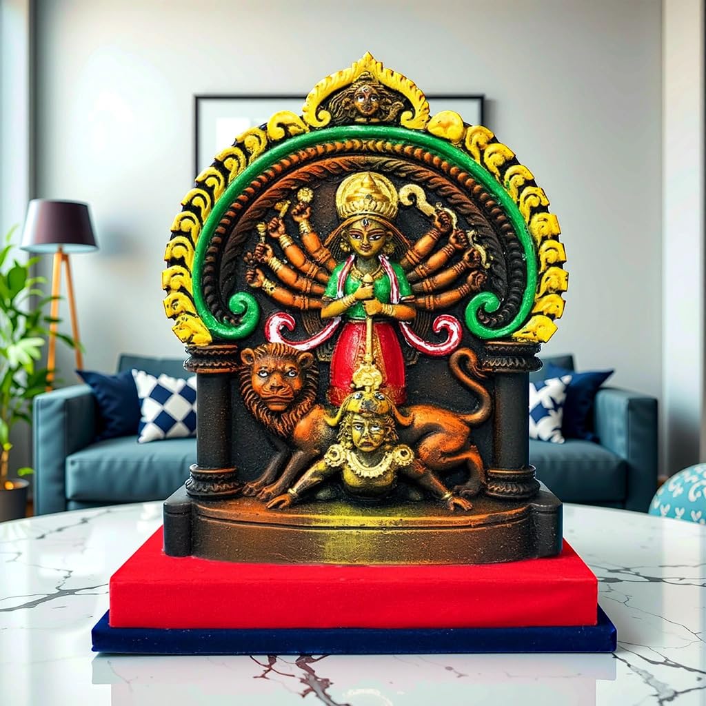 Arushis Maa Durga Idol, Goddess Durga Family, Devi, Bengali Statue for Gifting & Home Decor | Polyresin Handmade Bengali Traditional Statue, Decorative Idol for Home and Pooja Room, 23 x 19 cm, Home decor & for Gifting - Image 4