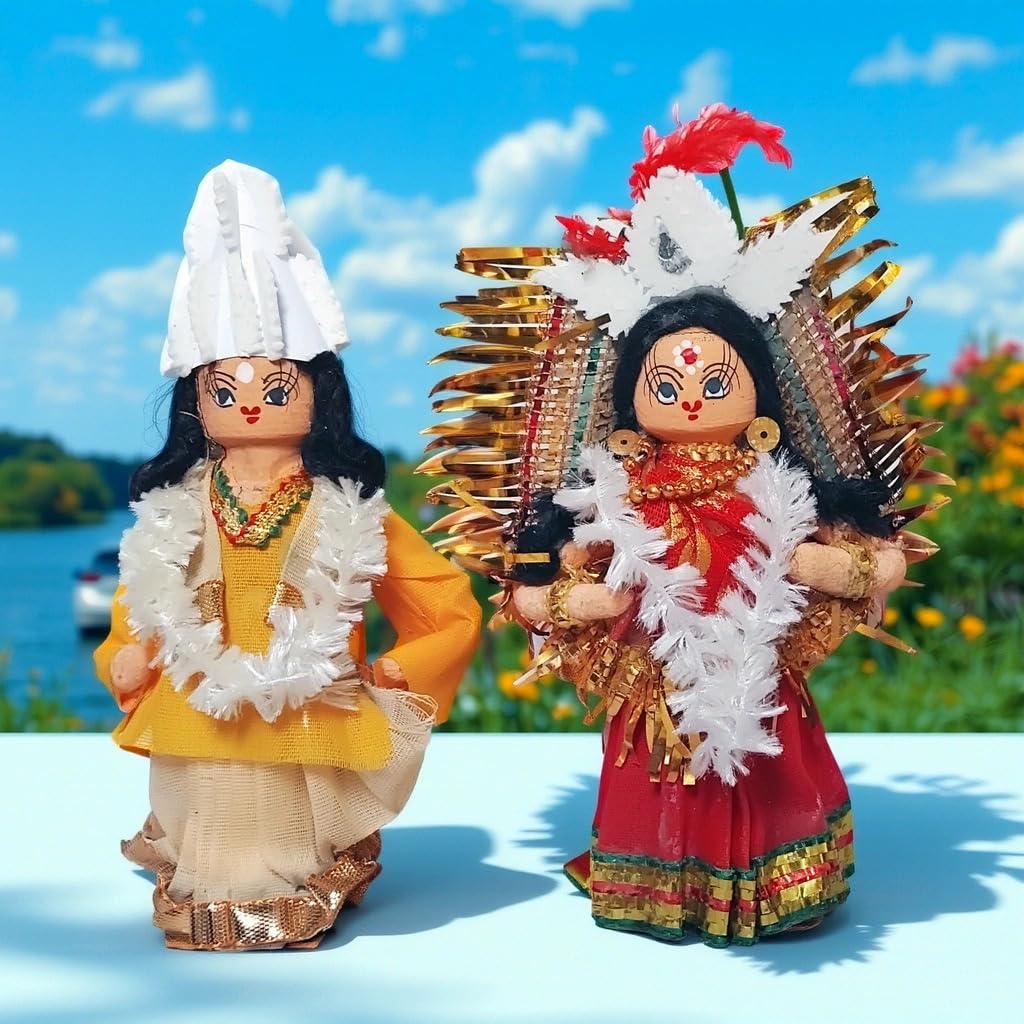 Arushis Bengali Couple Dolls, Bengali Bride & Bridegroom Dolls | Bengali BOR BOU Dolls for Tatta Decorations | Wedding Tray Decorations - Image 5