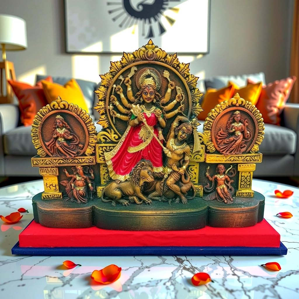 Arushis Durga Idol, Durga Murti Bengali Style Decorative Statue, 35 cm x 26 cm, Traditional Home Decor & for Gifting - Image 5