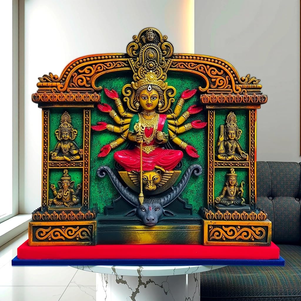 Arushis Maa Durga Idol, Goddess Durga Family, Devi, Bengali Statue for Gifting & Home Decor | Polyresin Handmade Bengali Traditional Statue, Decorative Idol for Home and Pooja Room, 44 x 40 cm, Home decor & for Gifting - Image 5