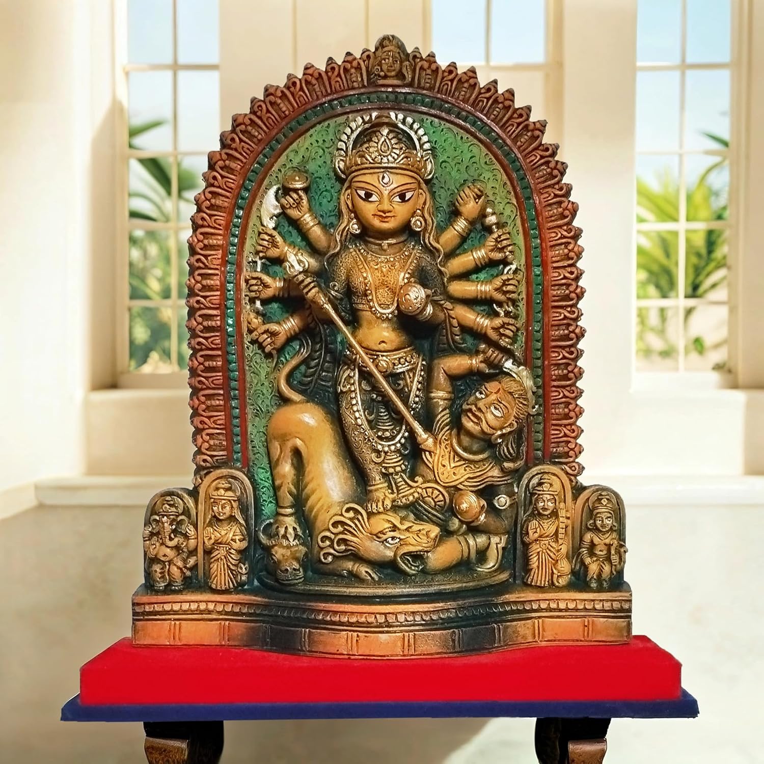 Arushis Maa Durga Idol, Goddess Durga Family, Devi, Bengali Statue for Gifting & Home Decor | Polyresin Handmade Bengali Traditional Statue, Decorative Idol for Home and Pooja Room, 32 x 29 cm, Home decor & for Gifting - Image 5