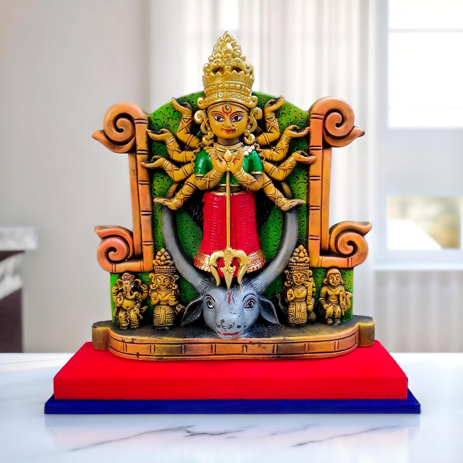 Arushis Maa Durga Idol, Goddess Durga Family, Devi Durga Bengali Statue for Gifting & Home Decor | Polyresin Handmade Bengali Traditional Statue, Decorative Idol for Home and Pooja Room, 10.75 x 10.5 inch, Home decor & for Gifting - Image 5