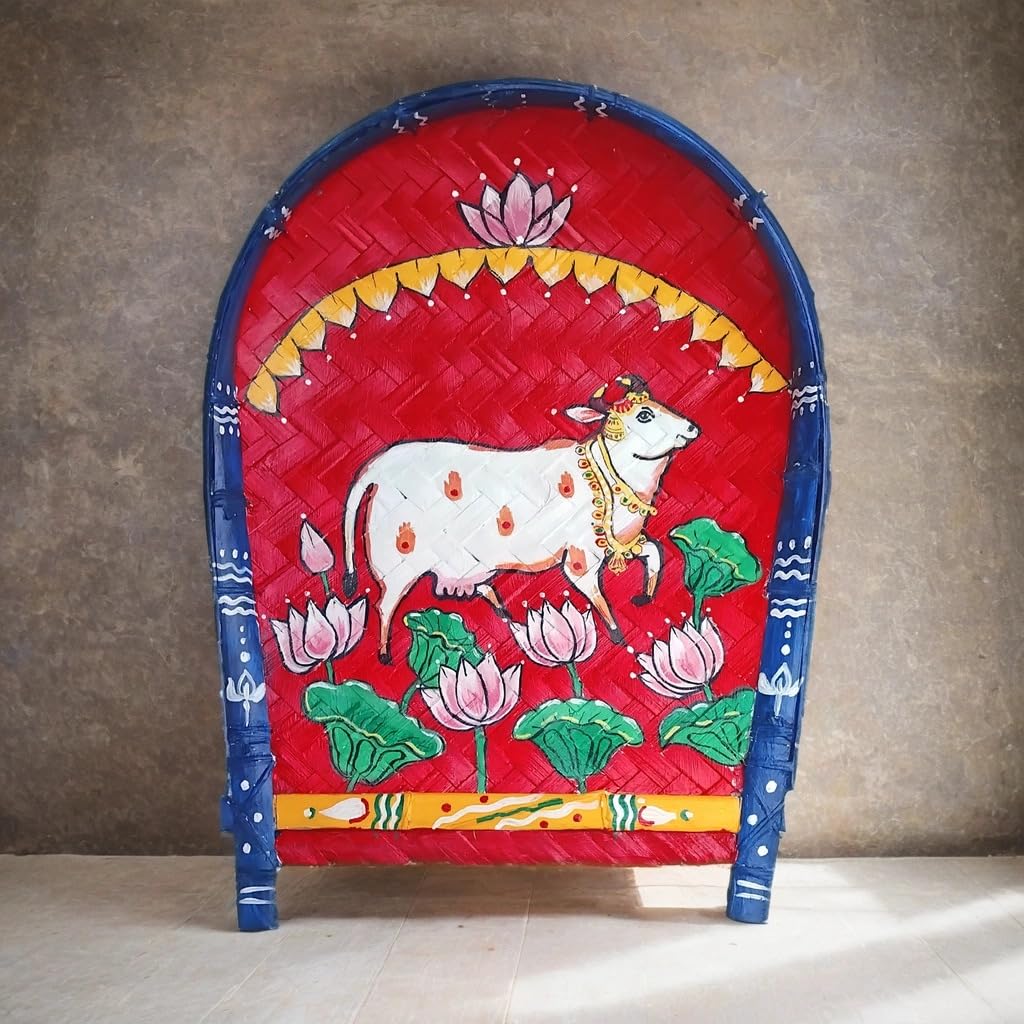 Arushis Handpainted Pichwai Cow Paintings on Kulo, Bamboo Tray Wall Hangings, Pichwai Cow Art 38x30 cm - Image 5