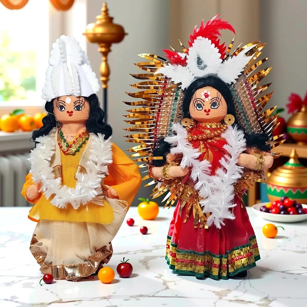 Arushis Bengali Couple Dolls, Bengali Bride & Bridegroom Dolls | Bengali BOR BOU Dolls for Tatta Decorations | Wedding Tray Decorations - Image 6