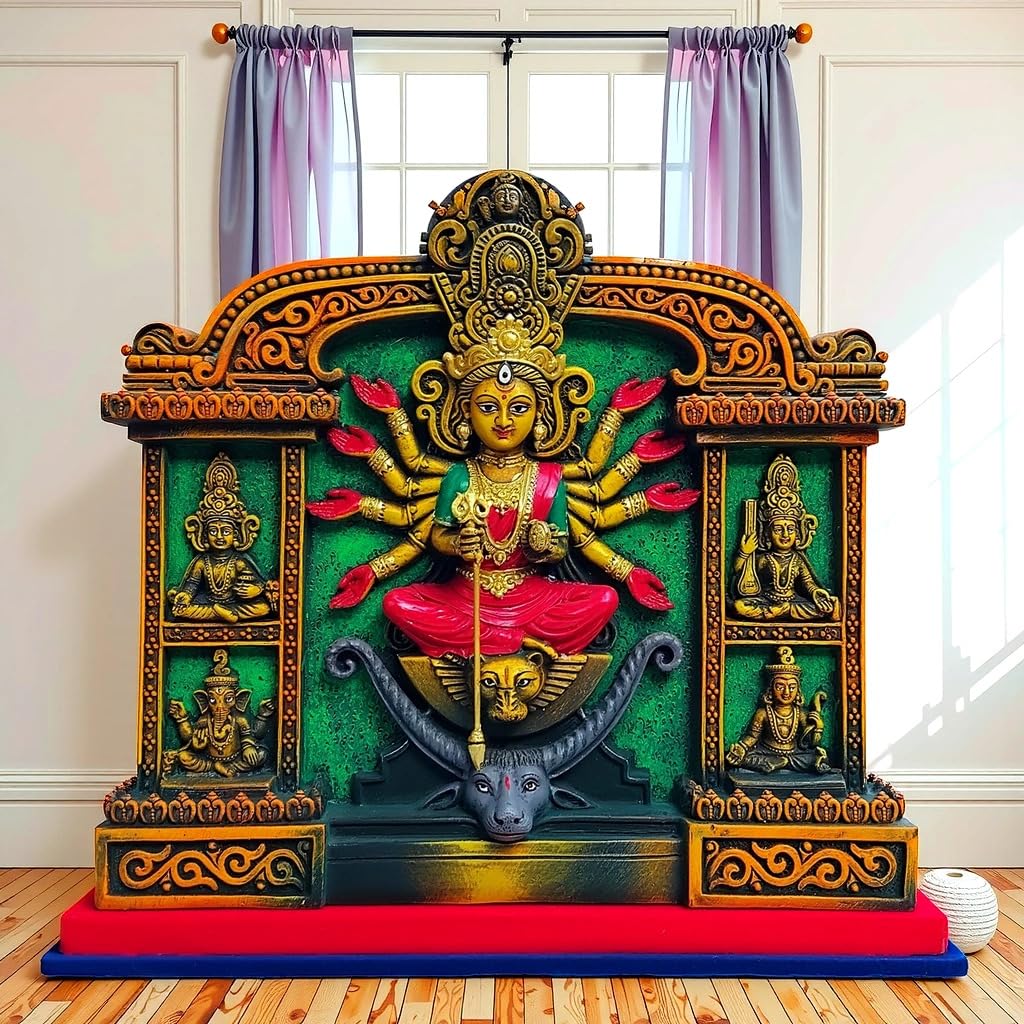 Arushis Maa Durga Idol, Goddess Durga Family, Devi, Bengali Statue for Gifting & Home Decor | Polyresin Handmade Bengali Traditional Statue, Decorative Idol for Home and Pooja Room, 44 x 40 cm, Home decor & for Gifting - Image 6