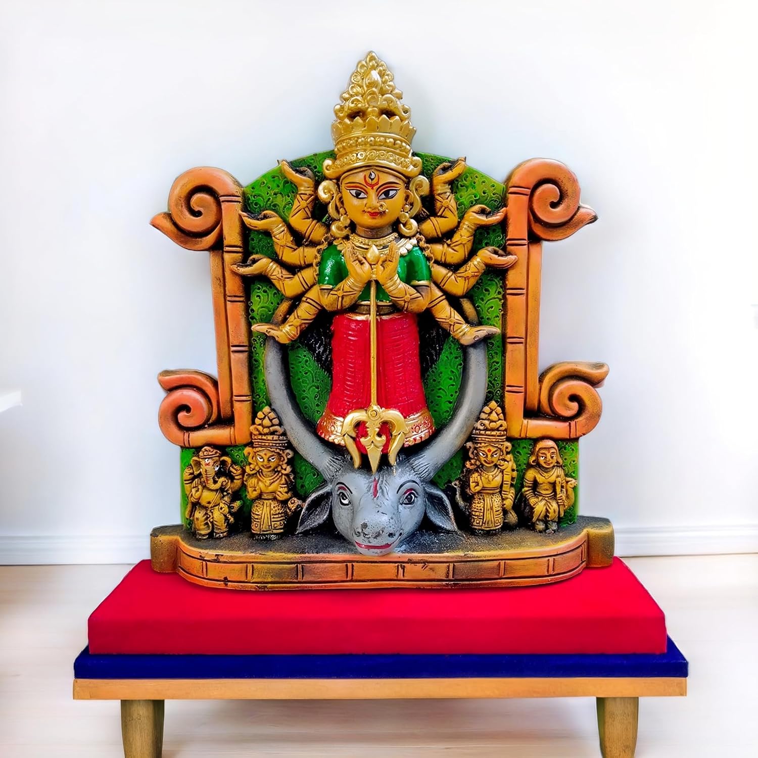 Arushis Maa Durga Idol, Goddess Durga Family, Devi Durga Bengali Statue for Gifting & Home Decor | Polyresin Handmade Bengali Traditional Statue, Decorative Idol for Home and Pooja Room, 10.75 x 10.5 inch, Home decor & for Gifting - Image 6