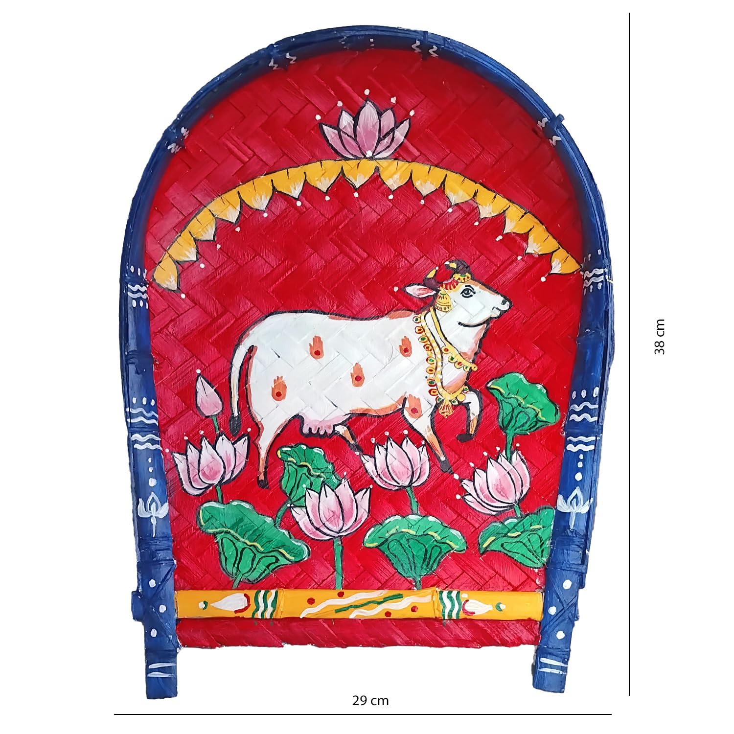 Arushis Handpainted Pichwai Cow Paintings on Kulo, Bamboo Tray Wall Hangings, Pichwai Cow Art 38x30 cm - Image 6