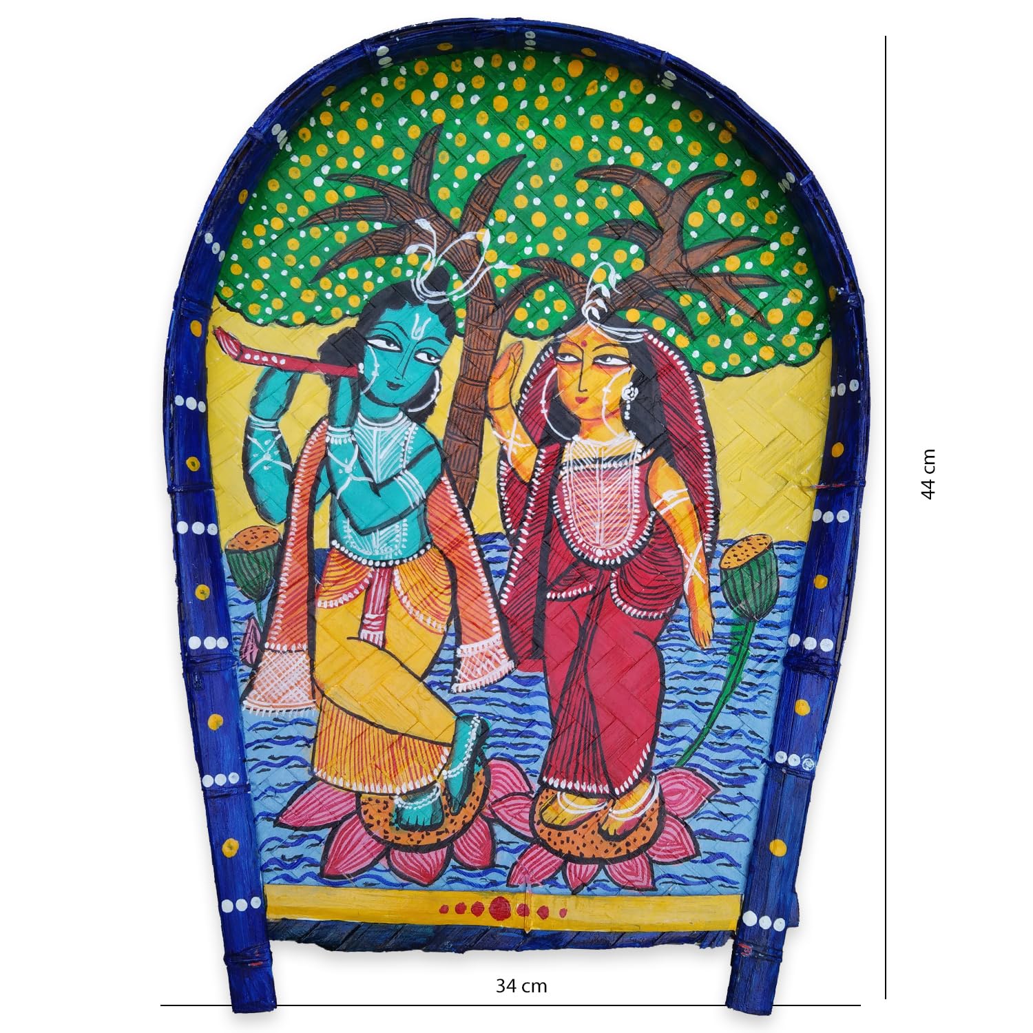 Arushis Traditional Kalighat Style Radha Krishna Wall Art, Hand-Painted Divine Couple Under Tree, Wooden Panel for Living Room, Bengali Art Decor, 44/34 cm - Image 6