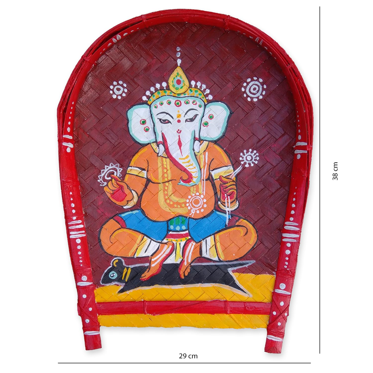 Arushis Lord Ganesha Paintings on Kulo of Jamini Roy, Bamboo Tray Wall Hangings, Jamini Roy's Lord Ganesha 38x30 cm - Image 6