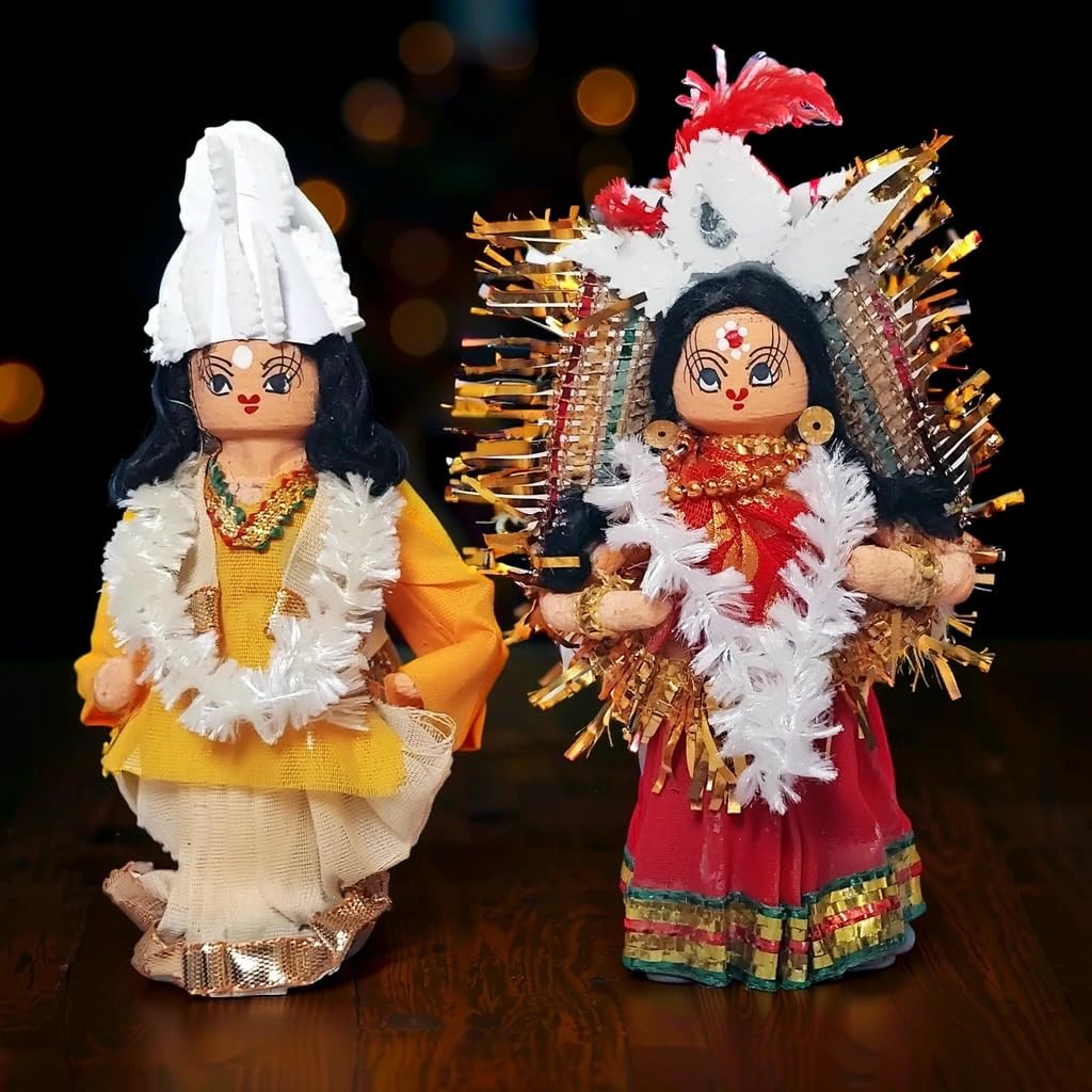 Arushis Bengali Couple Dolls, Bengali Bride & Bridegroom Dolls | Bengali BOR BOU Dolls for Tatta Decorations | Wedding Tray Decorations - Image 7